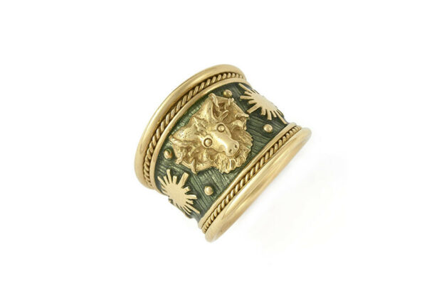 Aries and Enamel Zodiac Tapered Templar Ring