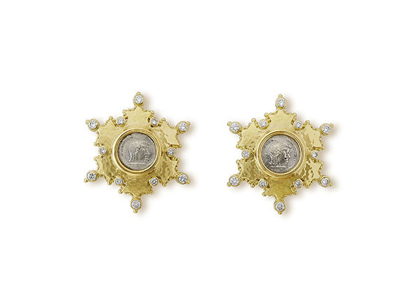 Silver Coin & Diamond Earrings