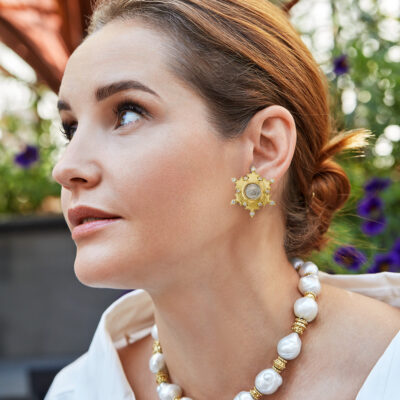 Silver Coin & Diamond Earrings