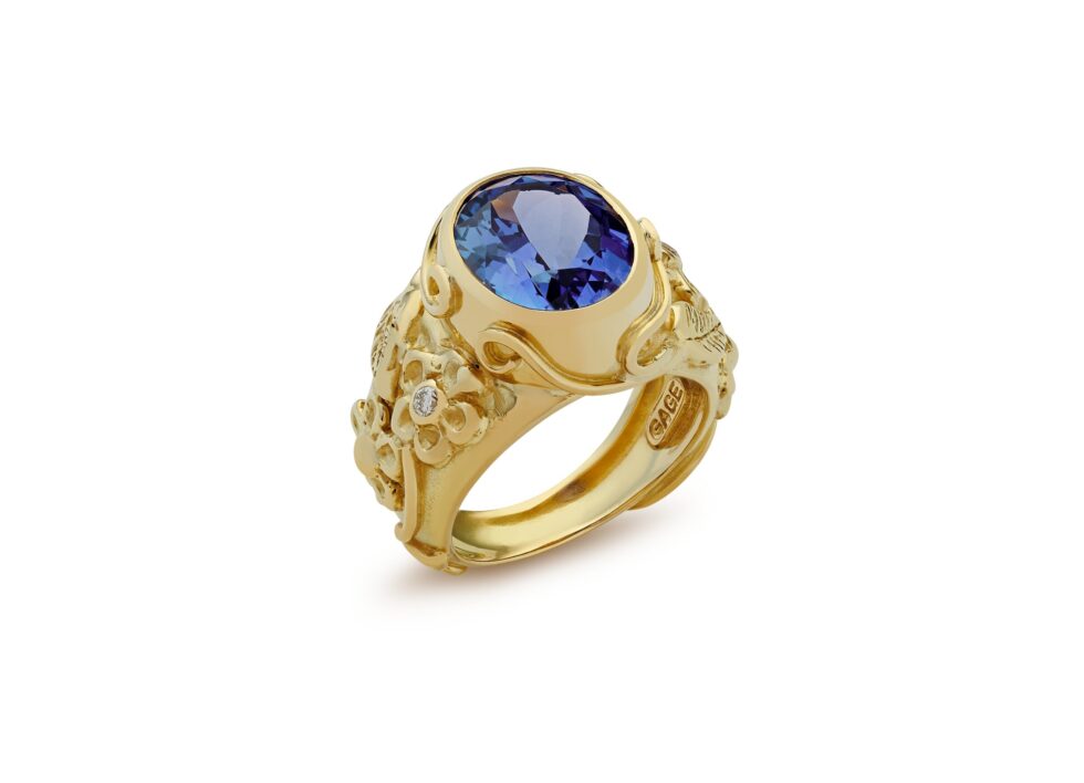 Tanzanite Ring with Flower Motifs