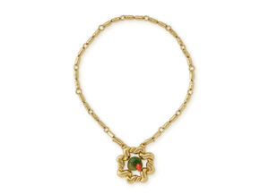 NMS25025_960px Tsavorite Parrot Pendant with Planished Tube Necklace
