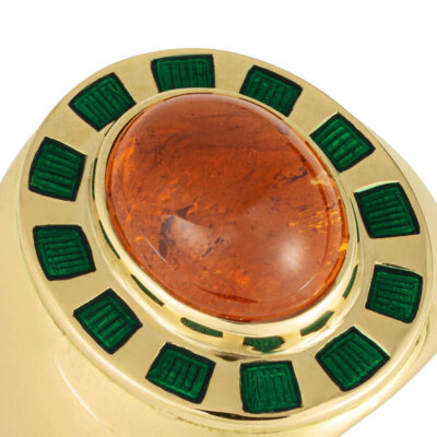 Mandarin Garnet and Dark Green Enamel Orlov Ring