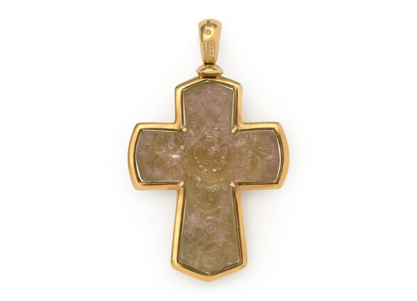 Bi-coloured Tourmaline Engraved Cross Pendant