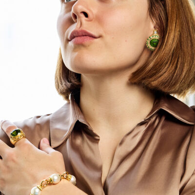 Green Enamel and Peridot Persian Queen Earrings