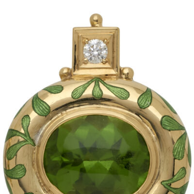 Green Enamel and Peridot Persian Queen Earrings