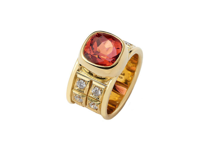 Pink-Orange Tourmaline and Diamond Ring