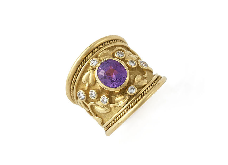 Purple Sapphire Tapered Templar Ring | Elizabeth Gage