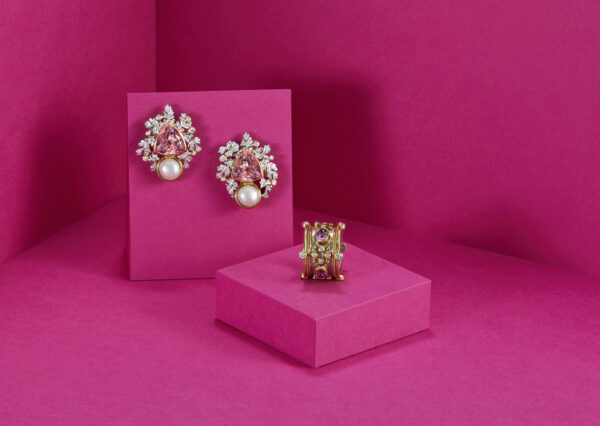 Pink Tourmaline, Pearl and Diamond Earrings
