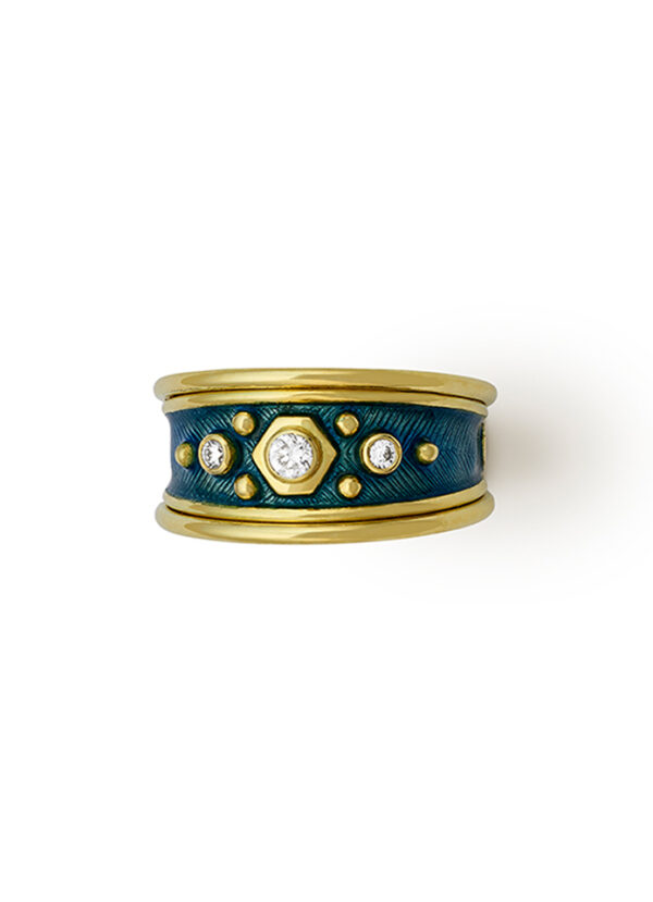 Cornflower Blue Enamel Tapered Templar Ring