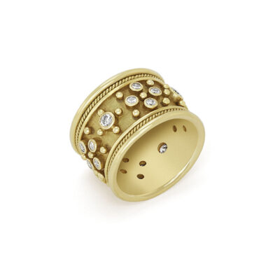 Diamond and Gold Bead Templar Band Ring