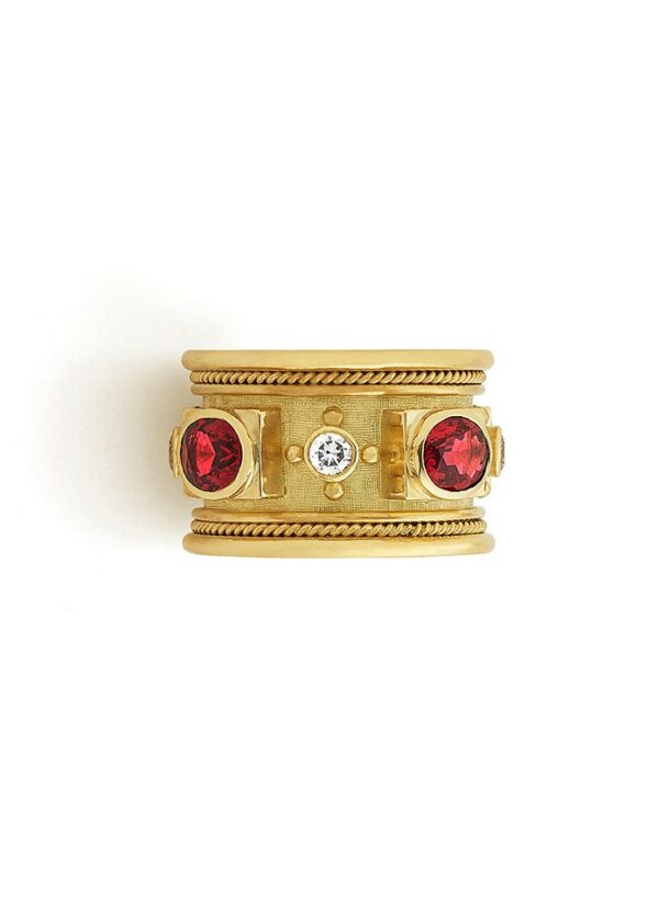 Red Spinel and Diamond Templar Band Ring