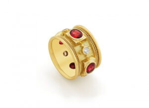 Red Spinel and Diamond Templar Band Ring