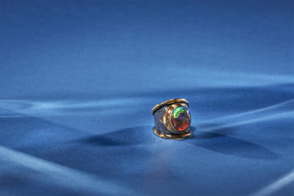 Black Opal Tapered Templar with Blue Enamel Ring