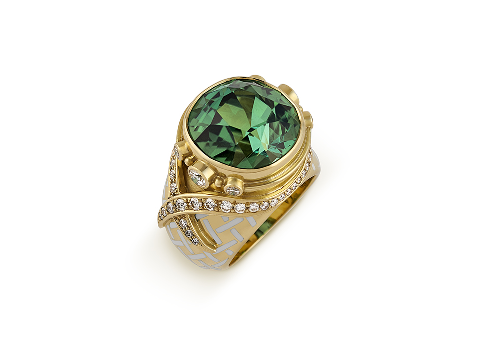Solid 14k Yellow Gold Diamond & Natural Green Tourmaline Triangle Ring Size  6.5 | eBay