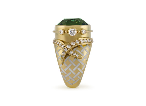 Green Tourmaline Ring with Diamond Collar