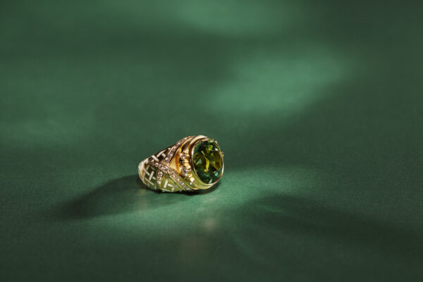 Green Tourmaline Ring with Diamond Collar