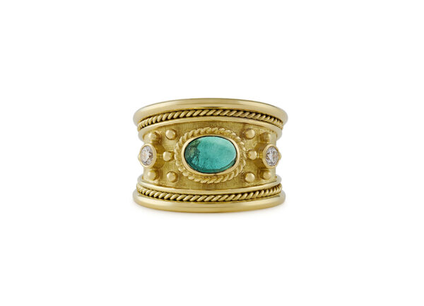 Emerald and Diamond Tapered Templar Ring