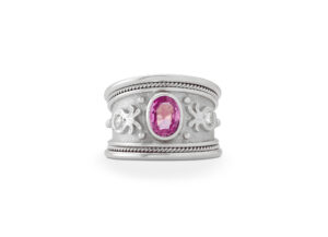White Gold Pink Sapphire Tapered Templar Ring