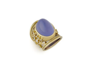 Chalcedony and Diamond Tapered Templar Ring