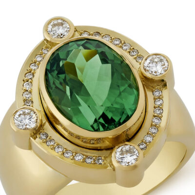 Diamond and Green Tourmaline Ring