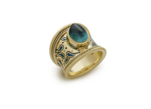 OCTOBER: Blue-green Tourmaline Tapered Templar Ring