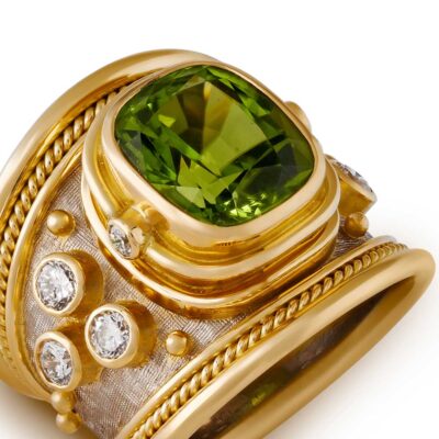 AUGUST: Peridot & Diamond Tapered Templar Ring