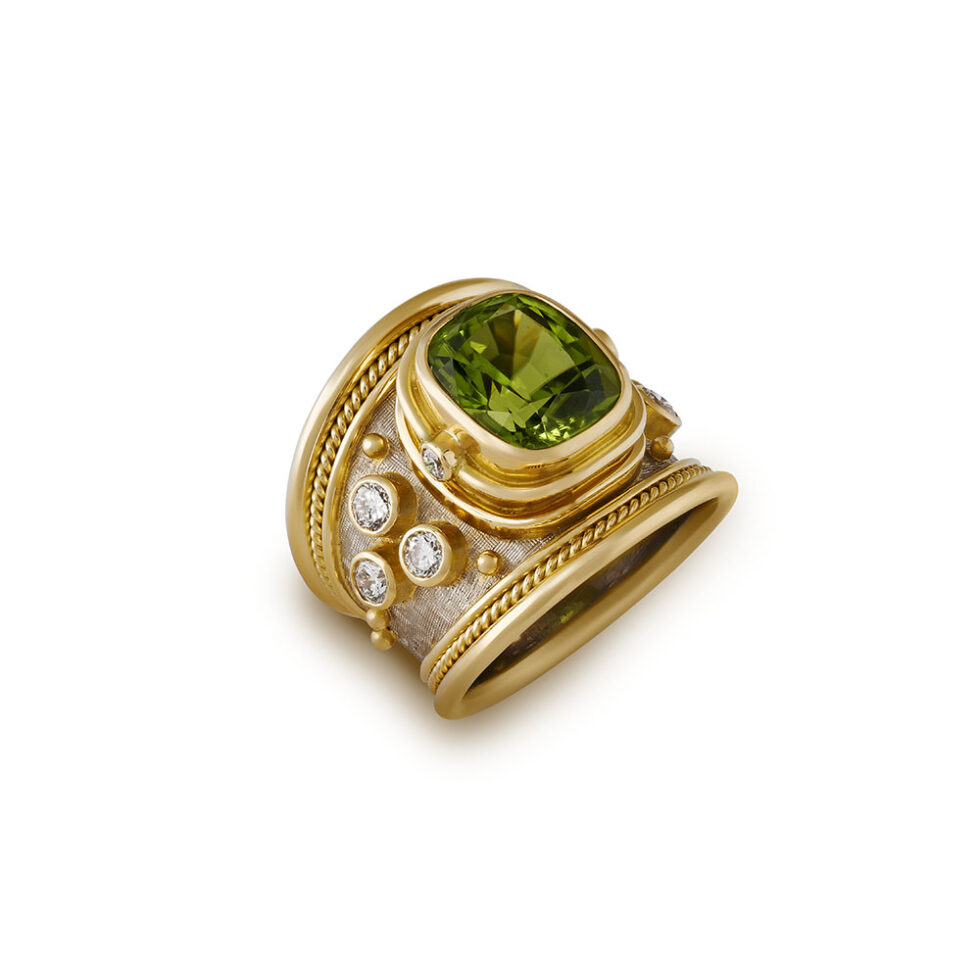 AUGUST: Peridot & Diamond Tapered Templar Ring