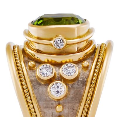 AUGUST: Peridot & Diamond Tapered Templar Ring