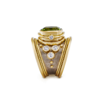 AUGUST: Peridot & Diamond Tapered Templar Ring