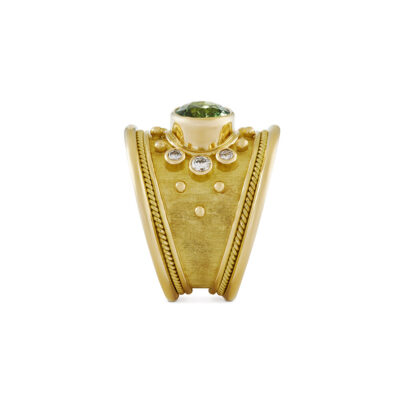 Green Tourmaline and Diamond Tapered Templar Ring