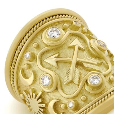 Sagittarius and Diamond Zodiac Tapered Ring