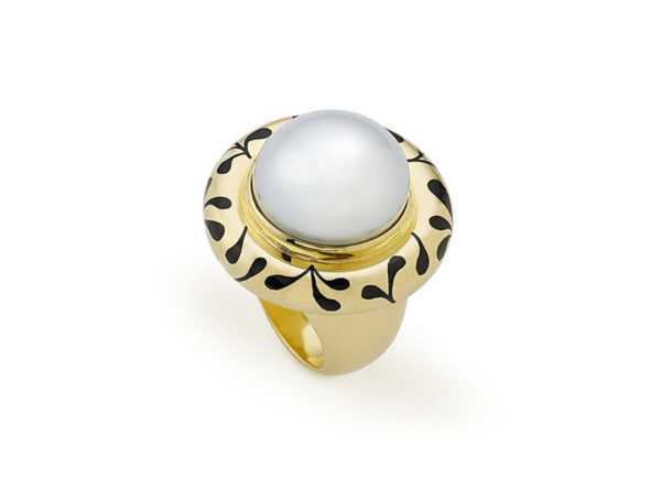 Pearl and Black Enamel Orlov Ring