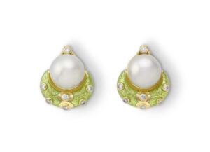 Pearl and Green Enamel Eleanor Earrings