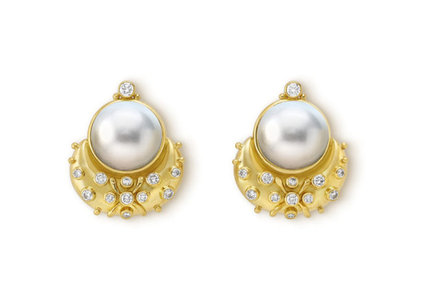 Pearl eleanor earrings with diamonds