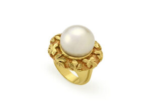 Pearl Orlov Ring with Pale Tangerine Enamel