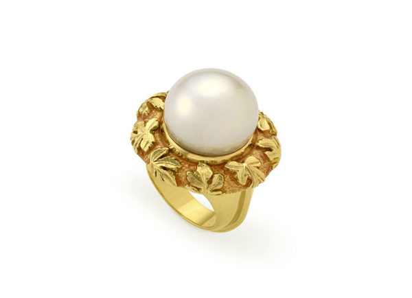 Pearl Orlov Ring with Pale Tangerine Enamel