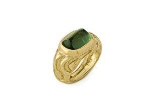 Green Tourmaline Molten Gold Ring