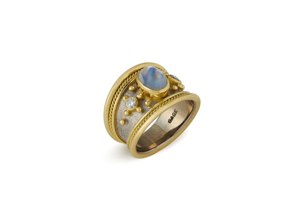 Blue Moonstone and Diamond Tapered Templar Ring