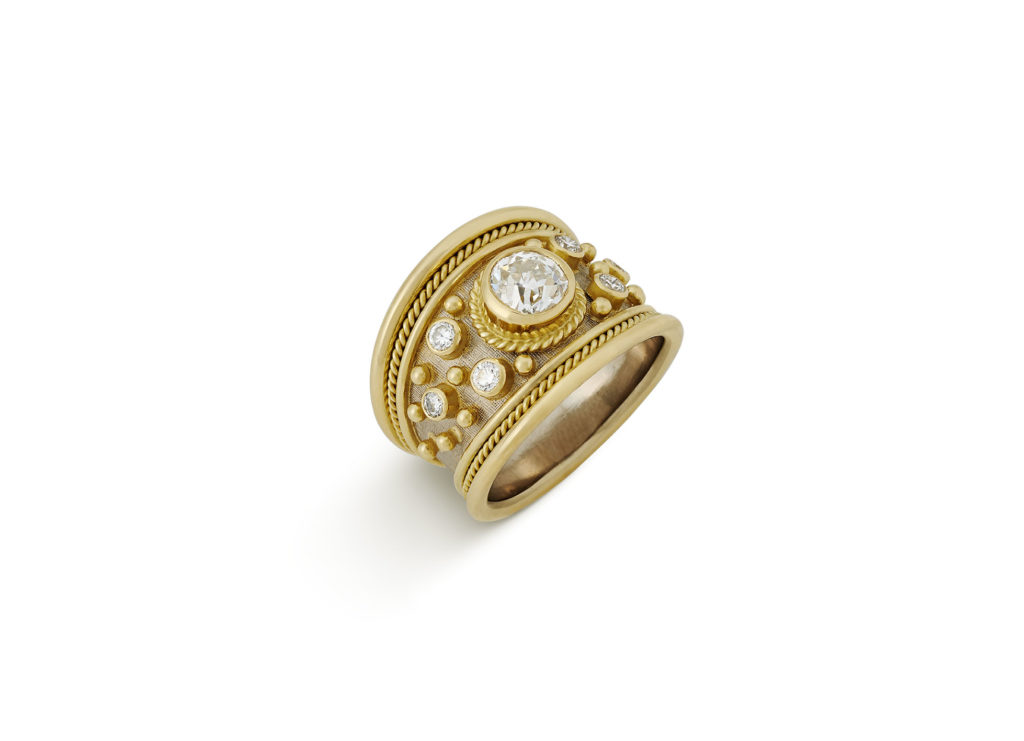 Old Cut Diamond Tapered Templar Ring - Elizabeth Gage Fine Jewellery