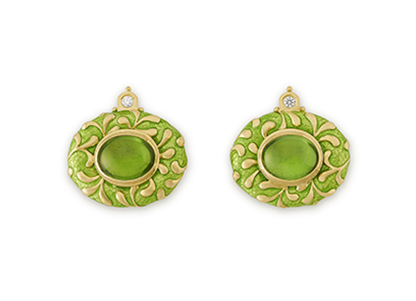 Peridot and Green Enamel Persian Queen Earrings