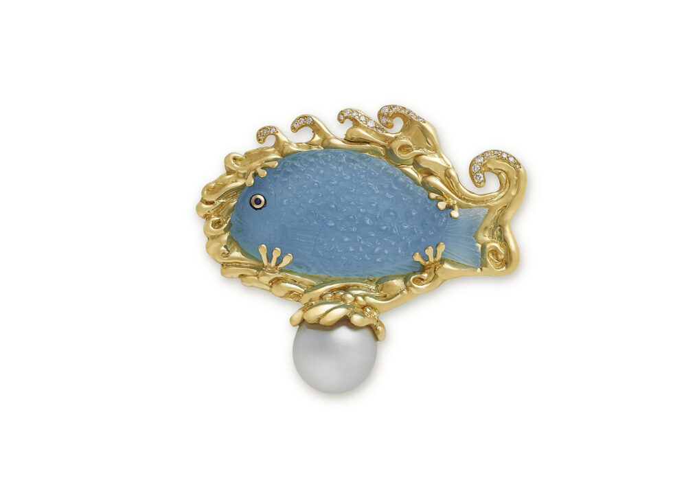 Aquamarine Fish Pin