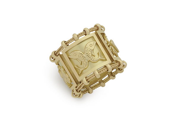 Gold Agincourt Zodiac band ring; fine jewellery London; Elizabeth Gage