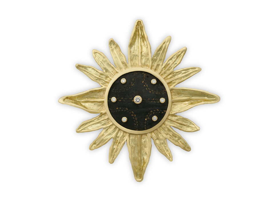 Medieval Bronze Mirror Case and Gold Flame Pin