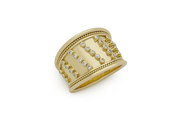 Gold Templar ring with diamonds; fine jewellery London
