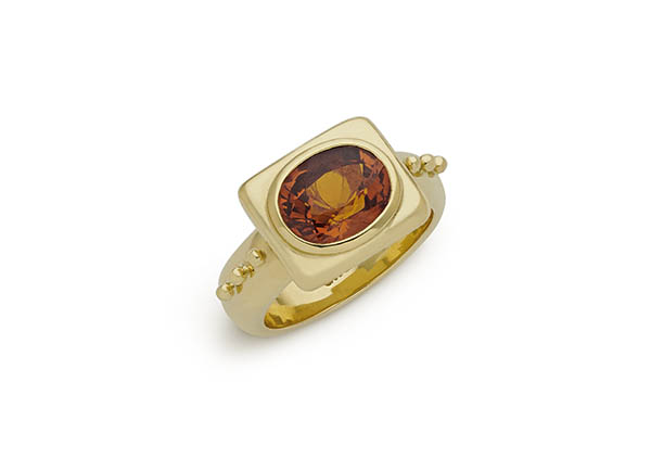 Yellow gold Valois ring with mandarin garnet; fine jewellery London