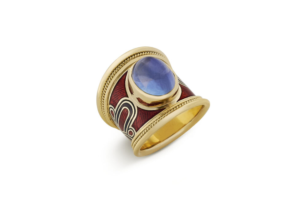 Sapphire and Enamel Tapered Templar Ring