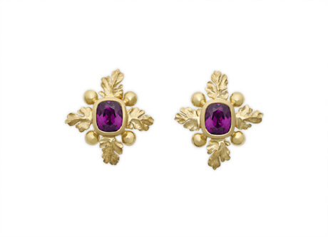 Rhodolite Garnet and Oak Leaf Earrings