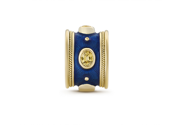 Yellow Sapphire and Blue Enamel Templar Band Ring