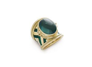 Blue-Green Tourmaline and Diamond Tapered Templar Ring