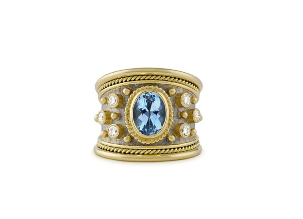 Aquamarine and Diamond Tapered Templar Ring